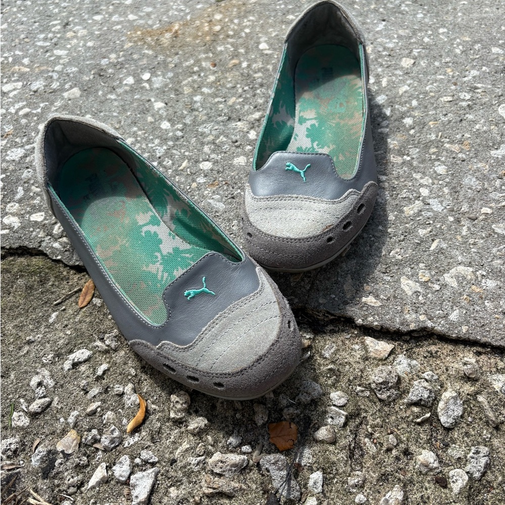 Puma Gray Slip-On Flats with Teal Accent